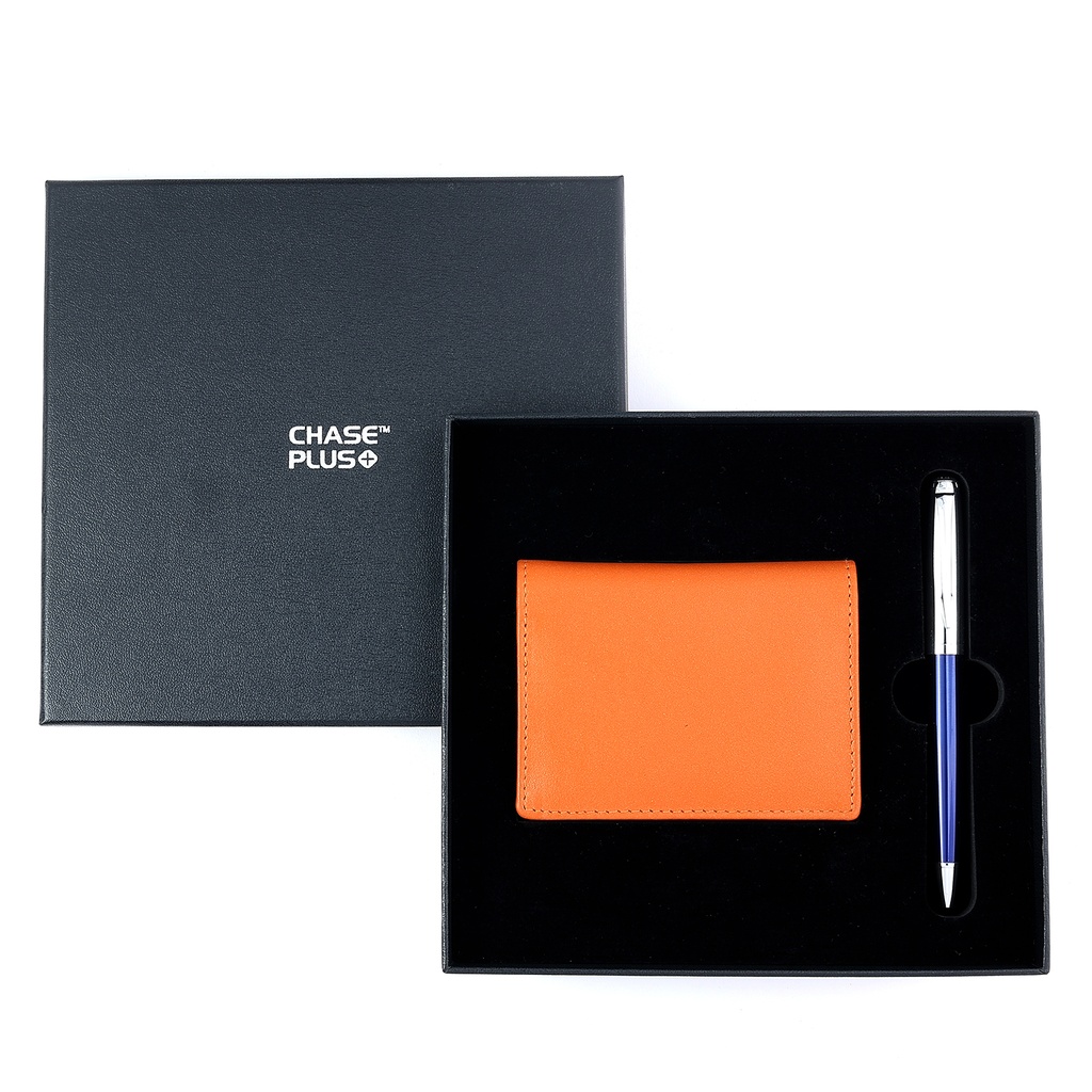 CHASE PLUS Business Gift Set- Bristol BCH and Libro Blue Chrome Pen 