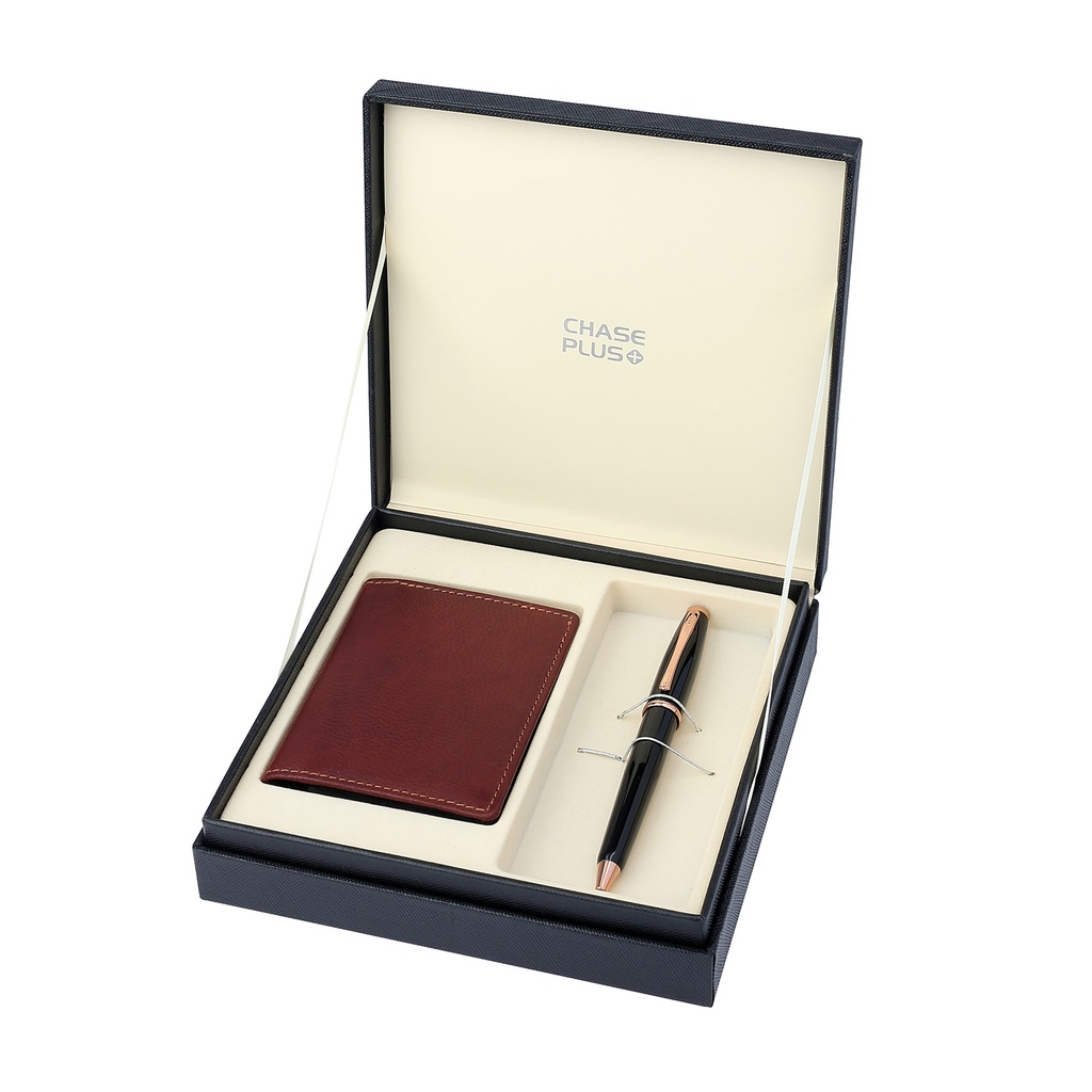 CHASE PLUS Business Gift Set- Oxford BCH and Lexer Black Rosegold Pen