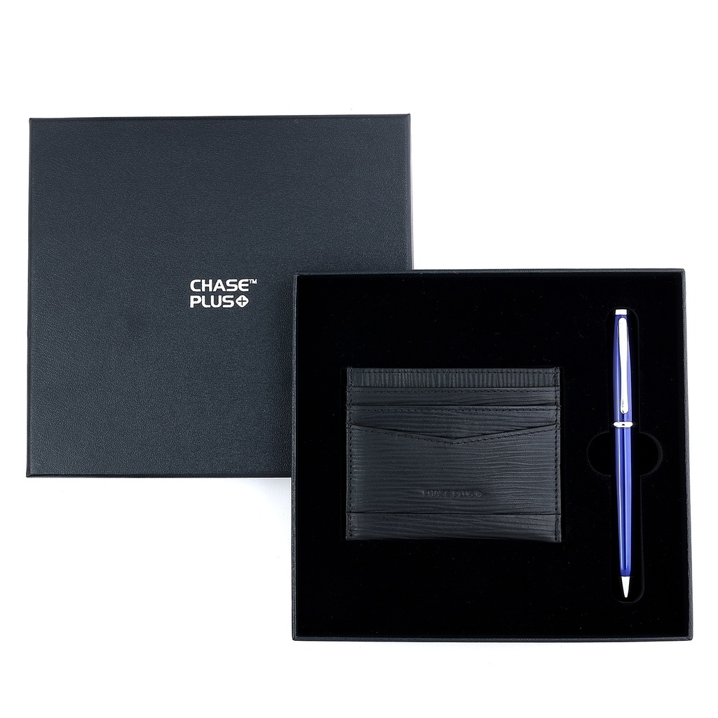 CHASE PLUS Business Gift Set-Retso Credit Card Holder and Lexer Blue Pen