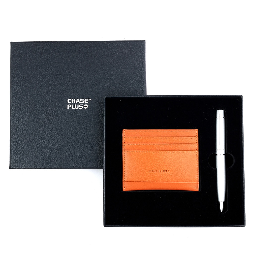 CHASE PLUS Business Gift Set- Bristol Credit Card Holder and Kanora Matt Silver Pen