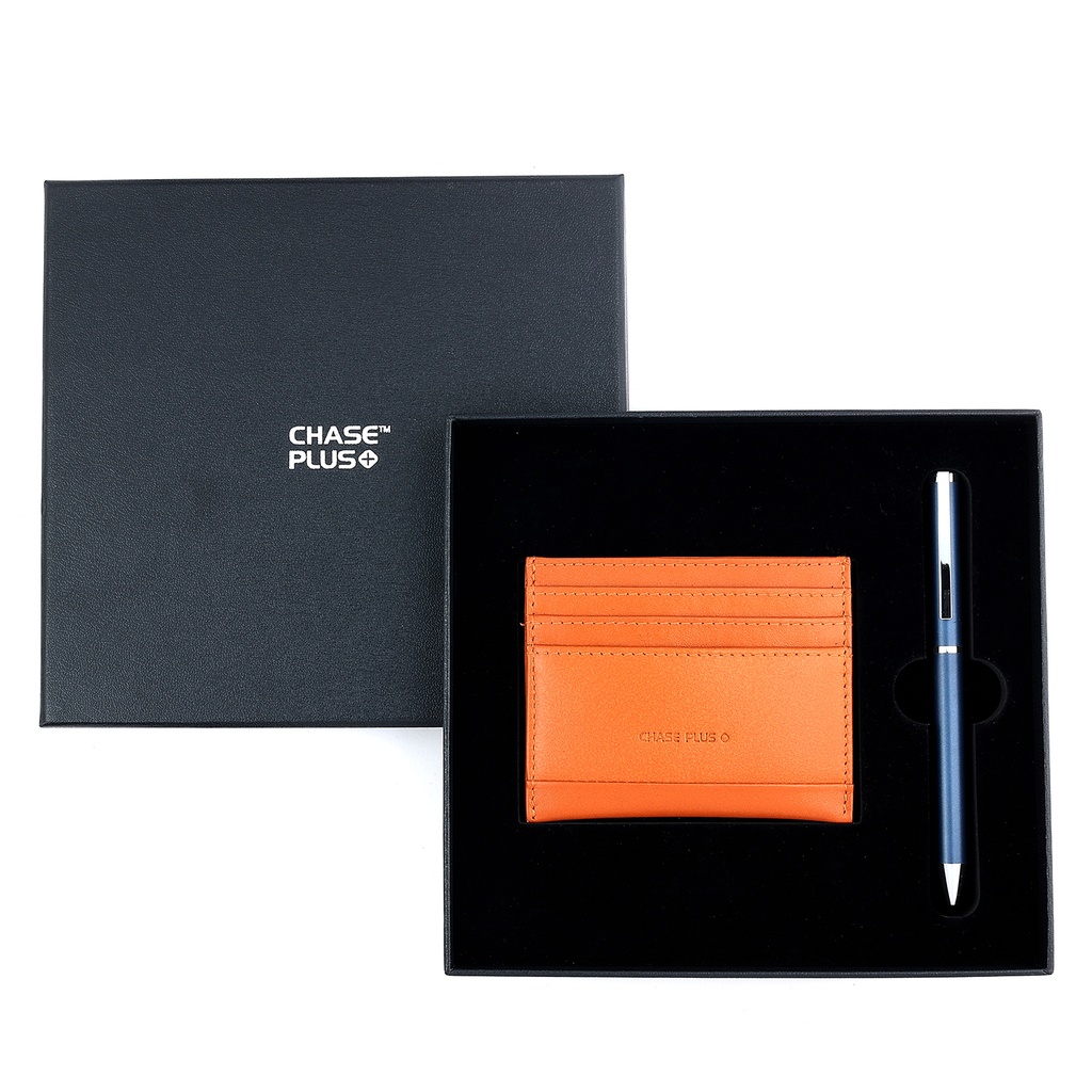 CHASE PLUS Business Gift Set- Bristol Credit Card Holder and Danza Matt Blue Pen