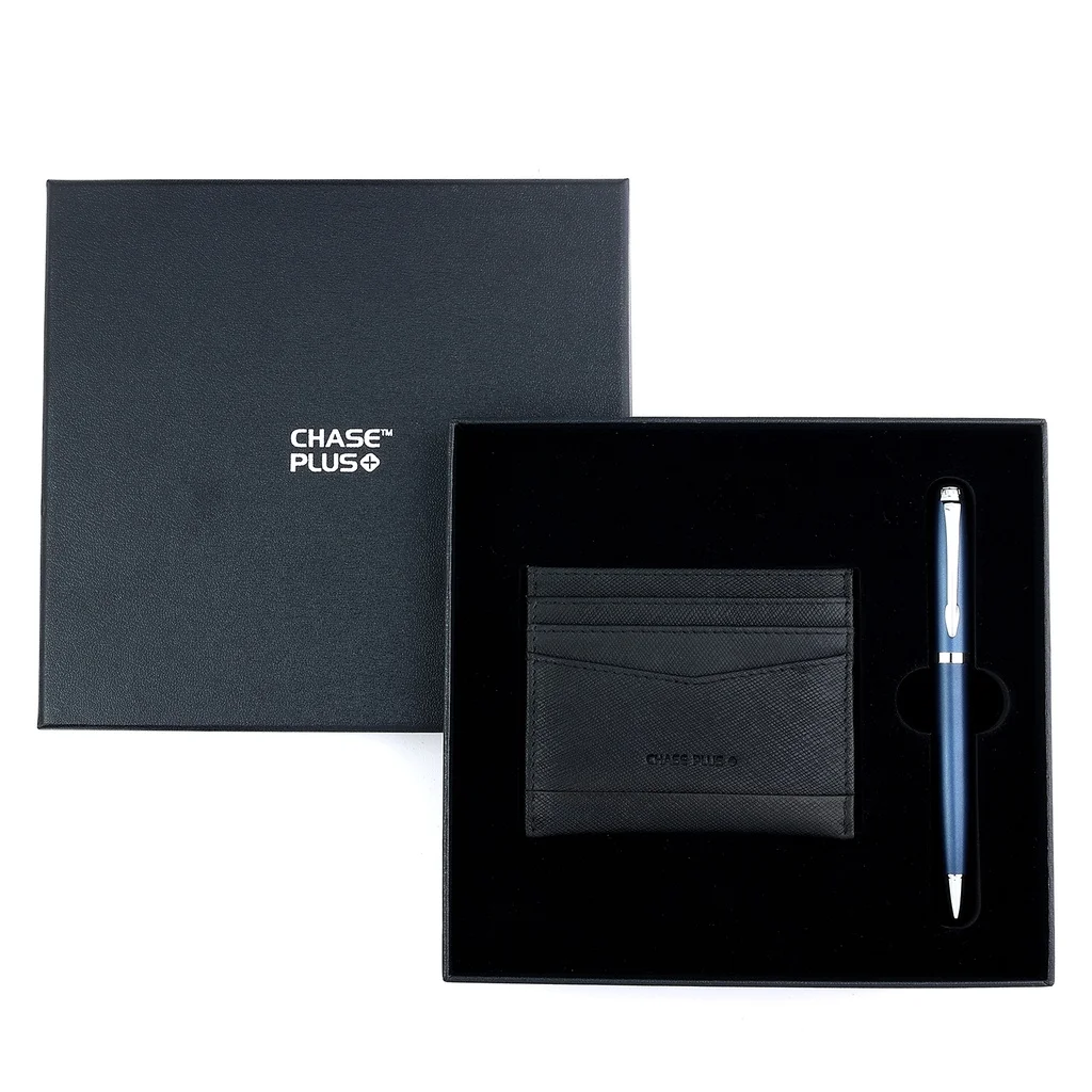 CHASE PLUS Business Gift Set- Glasgow Credit Card Holder and Libro Matt Blue Pen