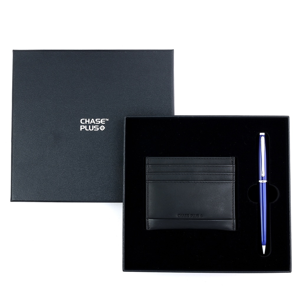 CHASE PLUS Business Gift Set- Premio Credit Card Holder and Lexer Blue Pen
