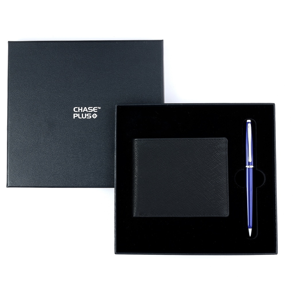 CHASE PLUS Business Gift Set-Glasgow Men's Wallet and Lexer Blue Pen