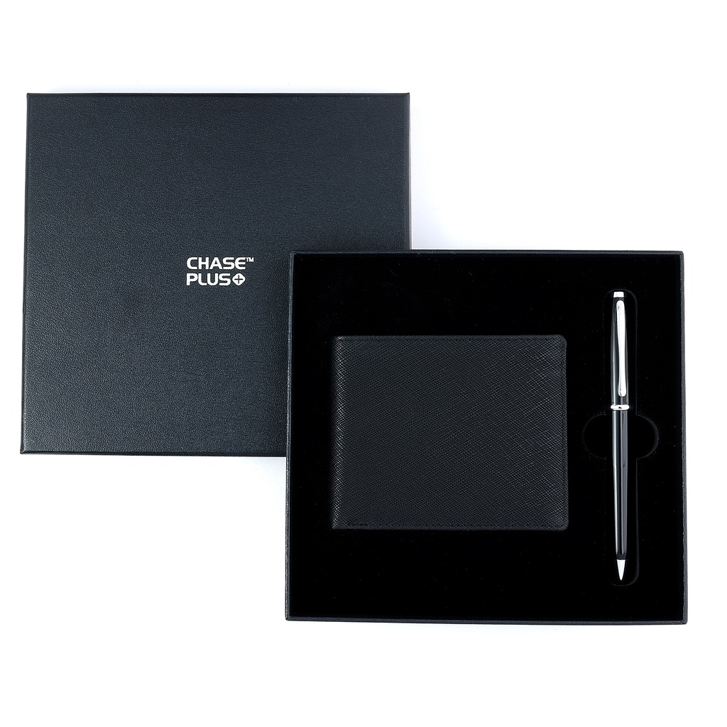 CHASE PLUS Business Gift Set-Glasgow Men's Wallet and Lexer Black Pen  
