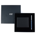 CHASE PLUS Business Gift Set-Glasgow Men's Wallet and Danza Matt Blue Pen 