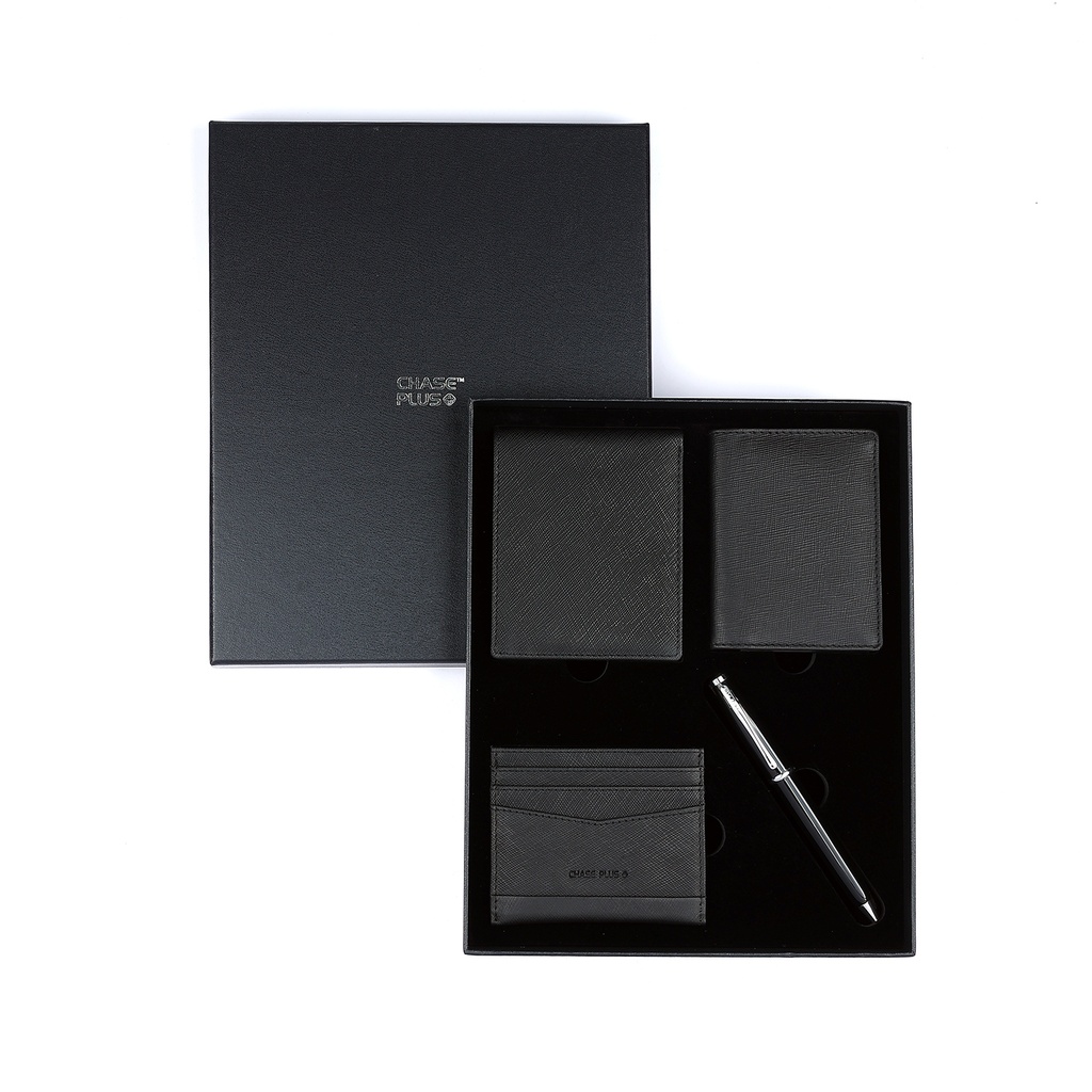 CHASE PLUS Business Gift Set Glasgow Men's Wallet, Credit Card Holder, BCH and Lexer Black Pen 