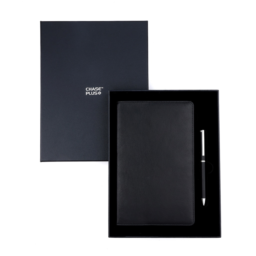 Business Gift Set-Capre Leather Covered Organizer Black and Danza Matt Black Pen