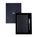 Business Gift Set-Capre Leather Covered Organizer Black and Kanora Blue Chrome Pen 