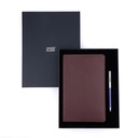 Business Gift Set-Capre Leather Covered Organizer Chocolate Brown and Danza Blue Chrome Pen 