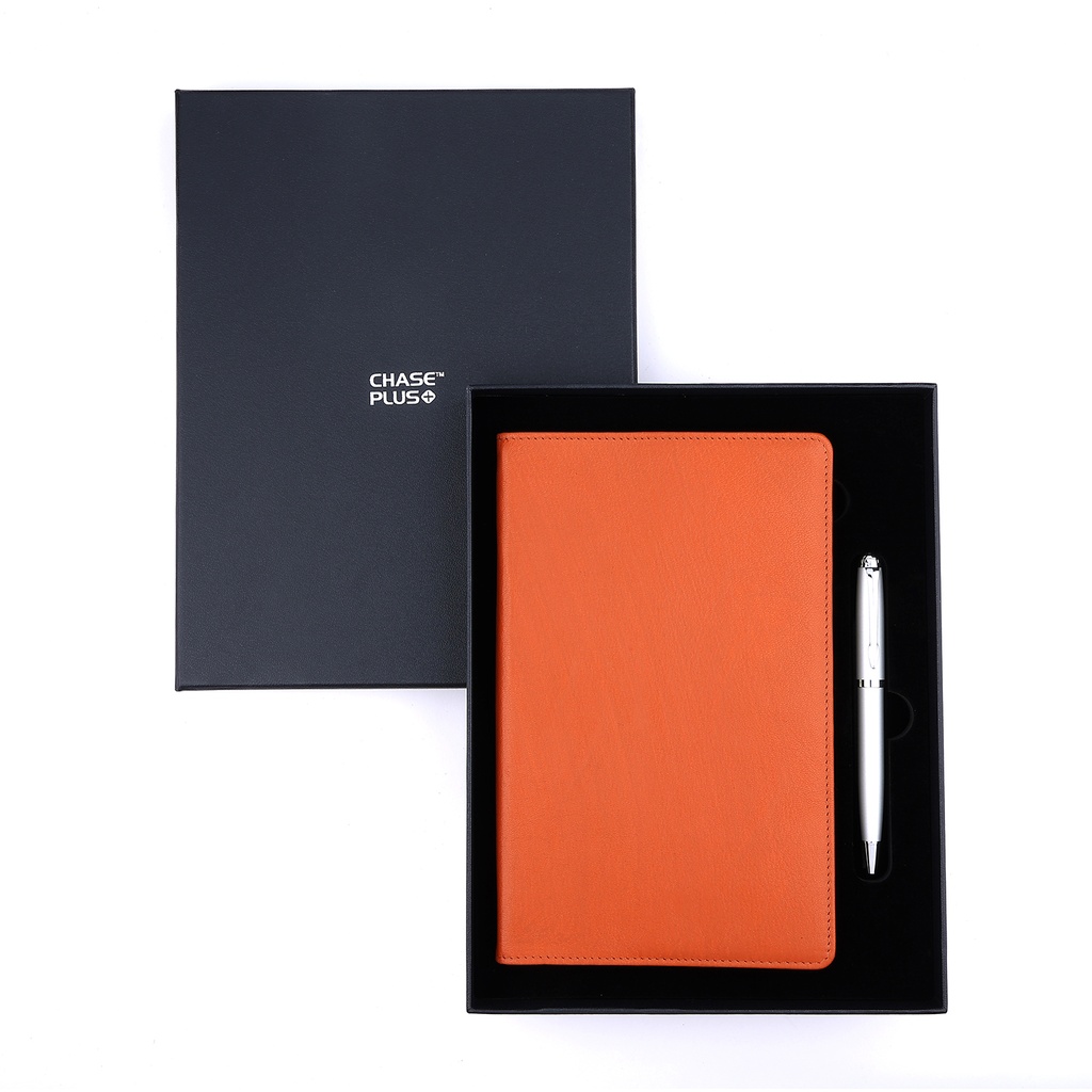 Business Gift Set-Capre Leather Covered Organizer Brown and Libro Matt Silver Pen   