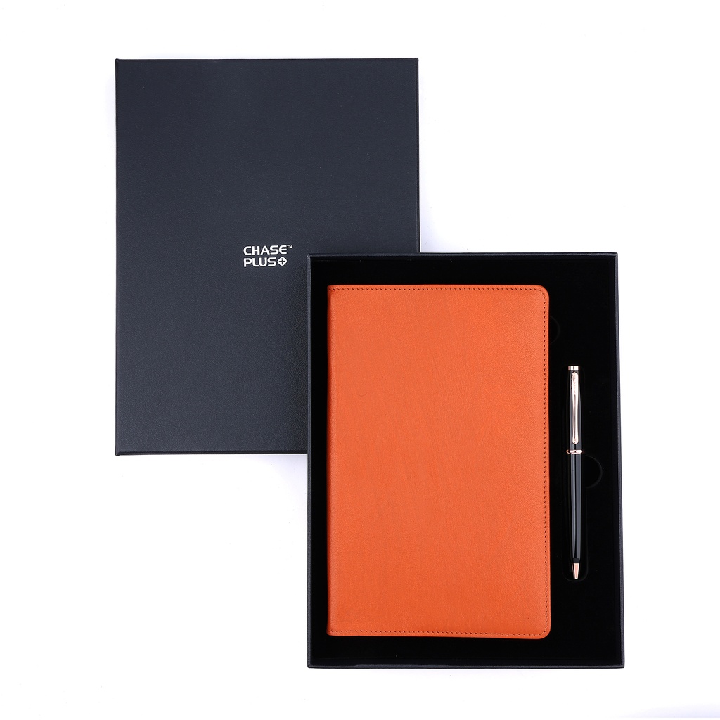 Business Gift Set-Capre Leather Covered Organizer Brown and Lexer Black Pen 