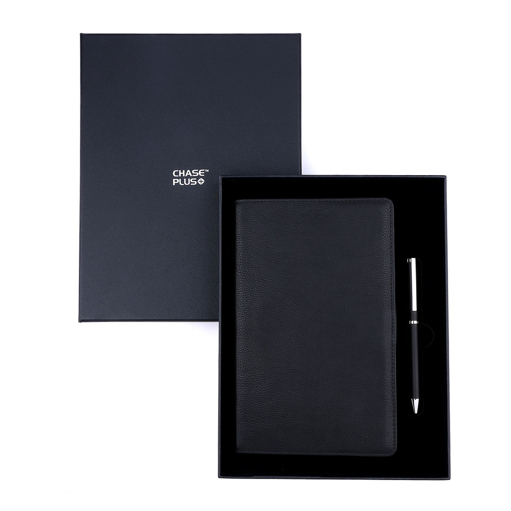 Business Gift Set-Domino Leather Covered Organizer and Danza Matt Black Pen