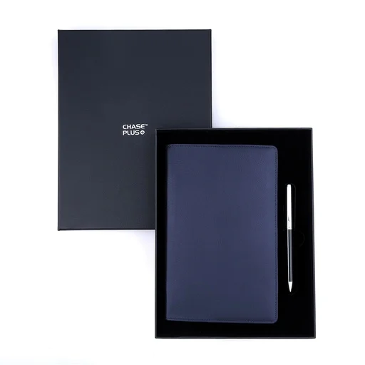 Business Gift Set-Capre Leather Covered Organizer Blue and Danza Black Chrome Pen