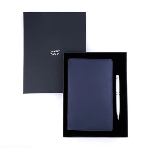 Business Gift Set-Capre Leather Covered Organizer Blue and Kanora Matt Silver Pen 