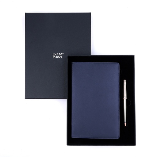 [CMB8901-1] Business Gift Set-Capre Leather Covered Organizer Blue and Lexer Gun Metal Pen 
