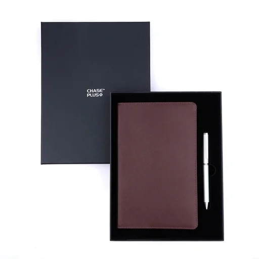 [CMB8906-5]  Business Gift Set-Capre Leather Covered Organizer Chocolate Brown and Danza Matt Silver