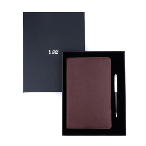 [CMB8907-3] Business Gift Set-Capre Leather Covered Organizer Chocolate Brown and Libro Black Chrome Pen 