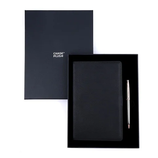 Business Gift Set-Domino Leather Covered Organizer and Lexer Gun Metal Pen