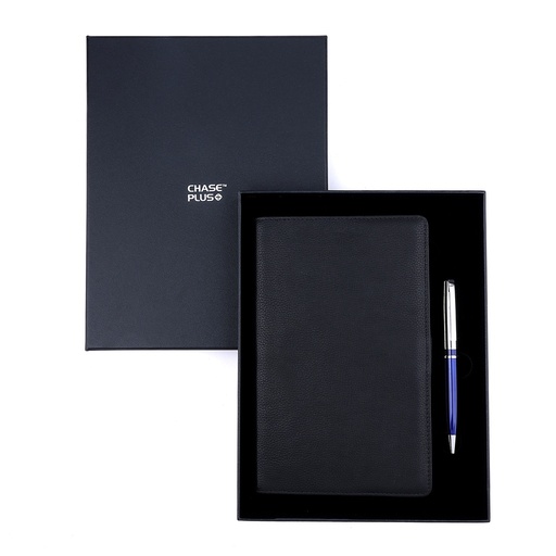 [CMB8896-2] Business Gift Set-Domino Leather Covered Organizer and Kanora Blue Chrome Pen 