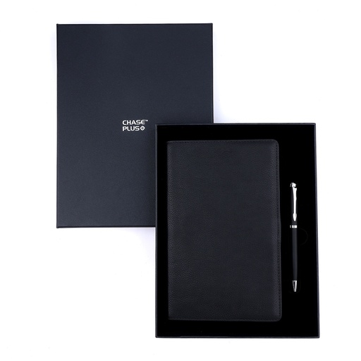 [CMB8895-1] Business Gift Set-Domino Leather Covered Organizer and Libro Matt Black Pen