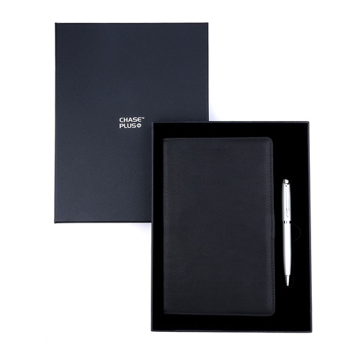 [CMB8895-5] Business Gift Set-Domino Leather Covered Organizer and Libro Matt Silver Pen 