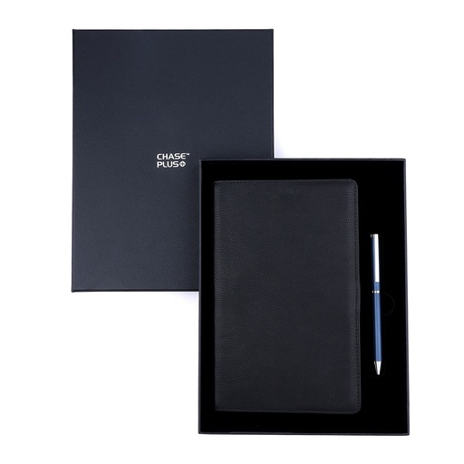 [CMB8894-4] Business Gift Set-Domino Leather Covered Organizer and Danza Matt Blue Pen 