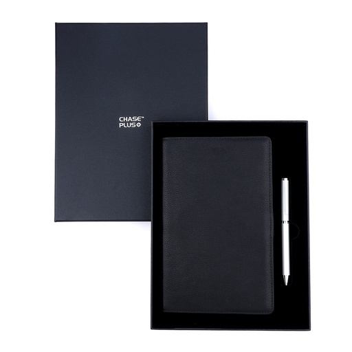 [CMB8894-5] Business Gift Set-Domino Leather Covered Organizer and Danza Matt Silver Pen 
