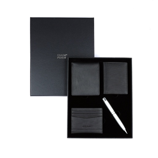 [CMB88925-5] CHASE PLUS Business Gift Set Retso Men's Wallet, Credit Card Holder, BCH and Kanora Matt Silver Pen 