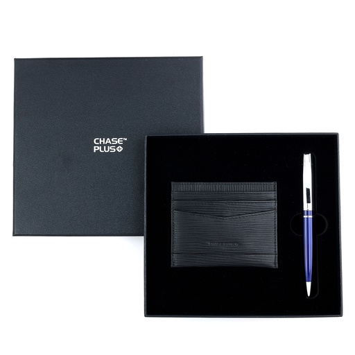 [CMB8882-2] CHASE PLUS Business Gift Set-Retso Credit Card Holder and Kanora Blue Chrome Pen