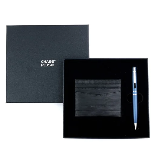  CHASE PLUS Business Gift Set-Retso Credit Card Holder and Kanora Matt Blue Pen 