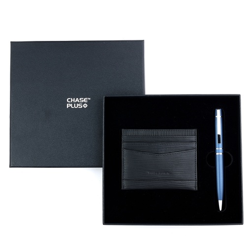 [CMB8882-4]  CHASE PLUS Business Gift Set-Retso Credit Card Holder and Kanora Matt Blue Pen 