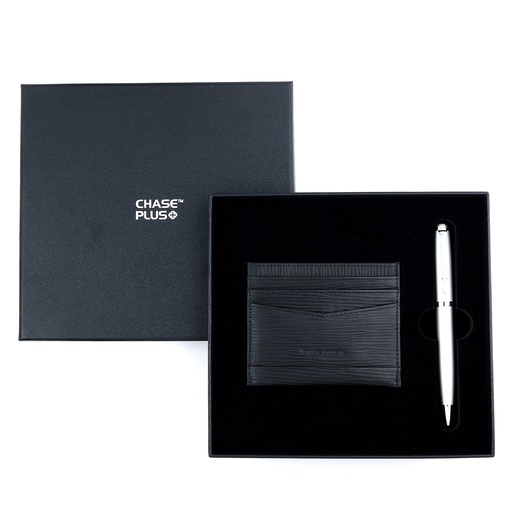 [CMB8877-5] CHASE PLUS Business Gift Set-Retso Credit Card Holder and Libro Matt Silver Pen