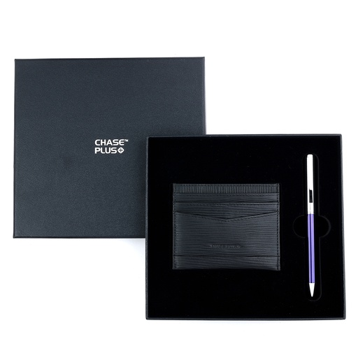 [CMB8872-2] CHASE PLUS Business Gift Set-Retso Credit Card Holder and Danza Blue Chrome Pen