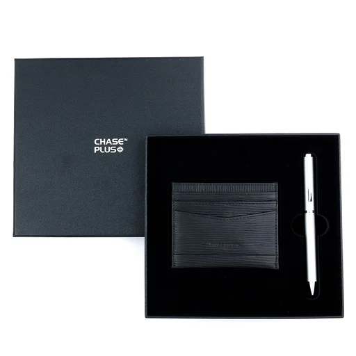 CHASE PLUS Business Gift Set-Retso Credit Card Holder and Danza Matt Silver Pen