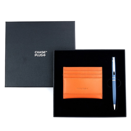 [CMB8880-4]  CHASE PLUS Business Gift Set- Bristol Credit Card Holder and Kanora Matt Blue Pen 