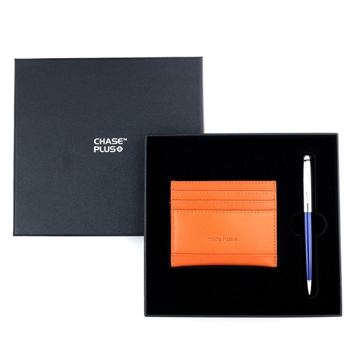 [CMB8875-2] CHASE PLUS Business Gift Set- Bristol Credit Card Holder and Libro Blue Chrome Pen