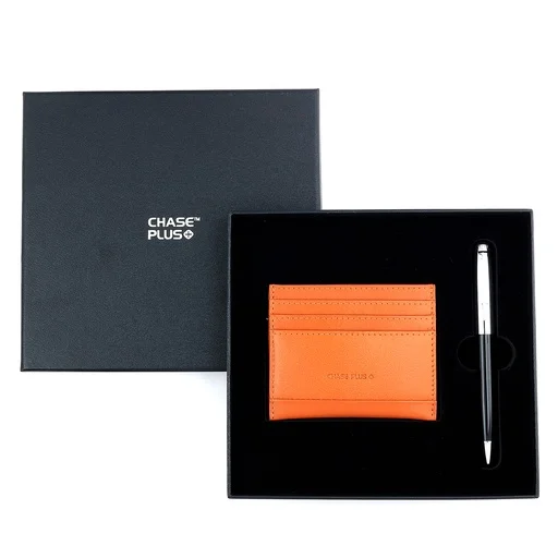 CHASE PLUS Business Gift Set- Bristol Credit Card Holder and Libro Black Chrome Pen
