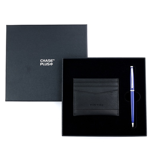 [CMB8886-2] CHASE PLUS Business Gift Set- Glasgow Credit Card Holder and Lexer Blue Pen