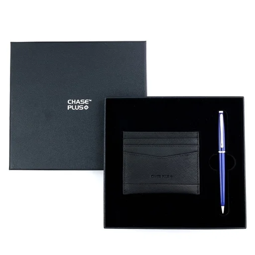 CHASE PLUS Business Gift Set- Glasgow Credit Card Holder and Lexer Blue Pen