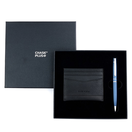 [CMB8881-4] CHASE PLUS Business Gift Set- Glasgow Credit Card Holder and Kanora Matt Blue Pen