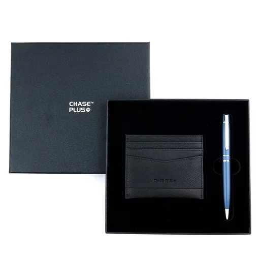 CHASE PLUS Business Gift Set- Glasgow Credit Card Holder and Kanora Matt Blue Pen