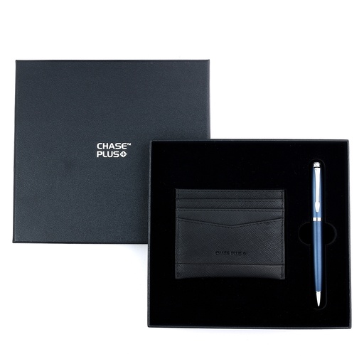 [CMB8876-4] CHASE PLUS Business Gift Set- Glasgow Credit Card Holder and Libro Matt Blue Pen