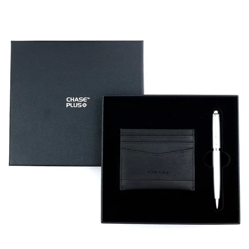 CHASE PLUS Business Gift Set- Glasgow Credit Card Holder and Libro Matt Silver Pen