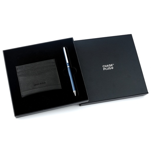 [CMB8871-4] CHASE PLUS Business Gift Set- Glasgow Credit Card Holder and Danza Matt Blue Pen 