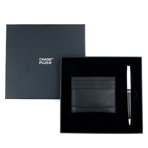 CHASE PLUS Business Gift Set- Premio Credit Card Holder and Kanora Black Chrome Pen 