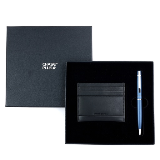 [CMB8879-4] CHASE PLUS Business Gift Set- Premio Credit Card Holder and Kanora Matt Blue Pen  