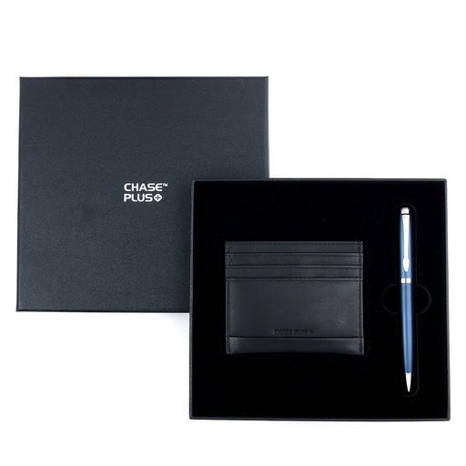 [CMB8874-4] CHASE PLUS Business Gift Set- Premio Credit Card Holder and Libro Matt Blue Pen 