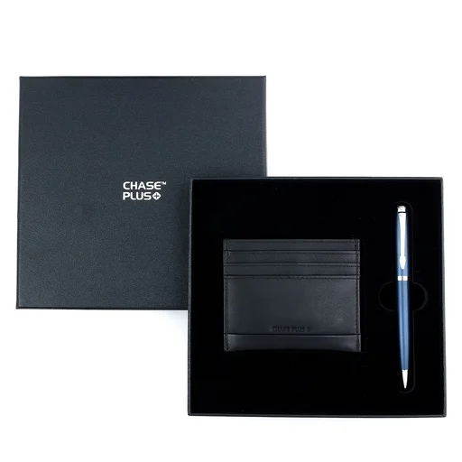 CHASE PLUS Business Gift Set- Premio Credit Card Holder and Libro Matt Blue Pen 