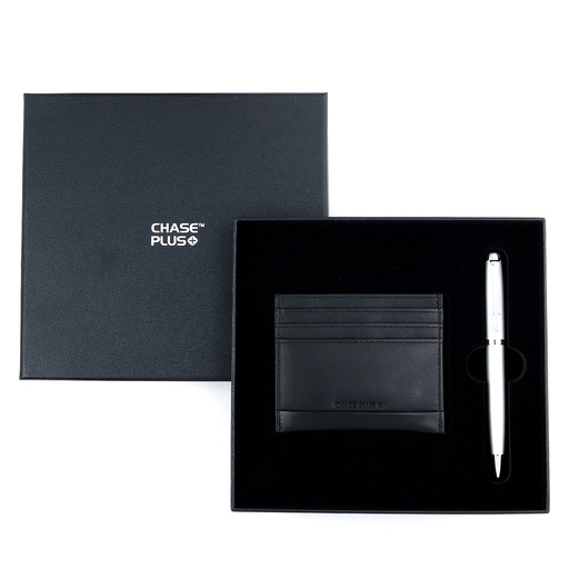 [CMB8874-5] CHASE PLUS Business Gift Set- Premio Credit Card Holder and Libro Matt Silver Pen